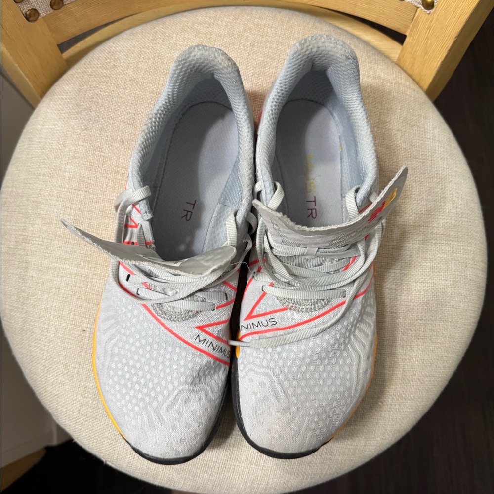 New Balance Gray and Red Minimus Sneakers